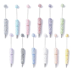 Alloy Beadable Pen, Ball-Point Pen, with Polymer Clay Rhinestone & ABS Imitation Pearl, for DIY Personalized Pen with Jewelry Beads, Platinum