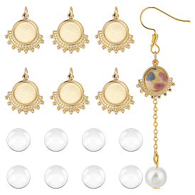 8шт 304 подвеска из нержавеющей стали с кабошоном, с прыжковых колец, плоско-круглые, 8 шт. Прозрачные стеклянные кабошоны