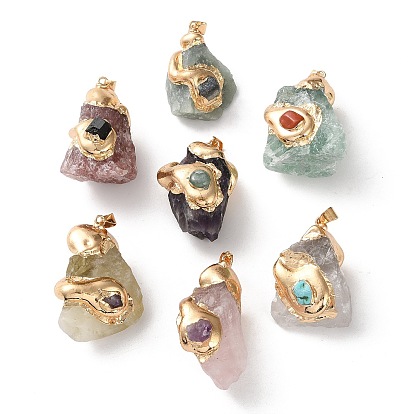 Подвески из натуральных драгоценных камней с гальваническим покрытием, подвески-самородки с латунной фурнитурой, золотые, стойки покрытие