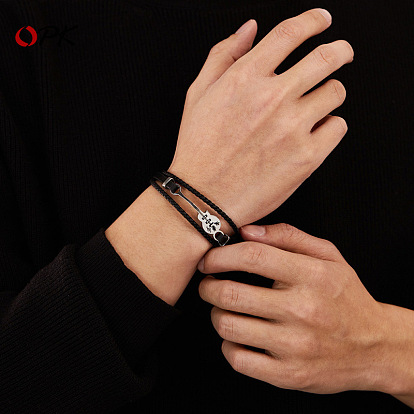 Плетеные многорядные браслеты из искусственной кожи pu, браслеты из сплава для мужчин, гитар