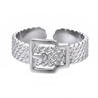 304 Stainless Steel Belt Buckle Shape Cuff Ring, Chunky Ring for Women