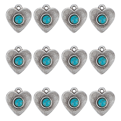 20Pcs Tibetan Style Alloy Charms, with Synthetic Turquoise, Cadmium Free & Nickel Free & Lead Free, Heart