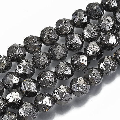 Electroplated Natural Lava Rock Bead Strands, Bumpy, Nuggets, Faceted
