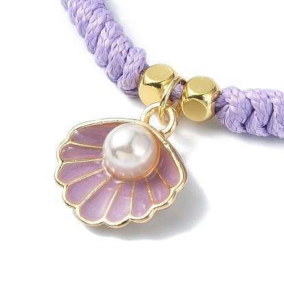 Shell Shape Alloy Enamel Pendant Bracelets with ABS Plastic Imitation Pearl, Adjustable Waxed Polyester Braided Cord Bracelets, for Women