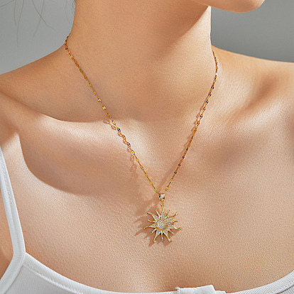 Винтажные элегантные латунные ожерелья с подвесками в виде подсолнуха с микропаве из кубического циркония, идеальный подарок для нее