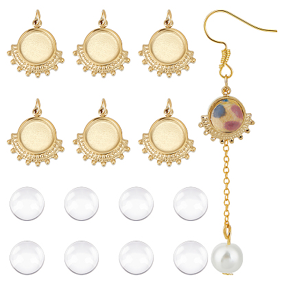 8шт 304 подвеска из нержавеющей стали с кабошоном, с прыжковых колец, плоско-круглые, 8 шт. Прозрачные стеклянные кабошоны