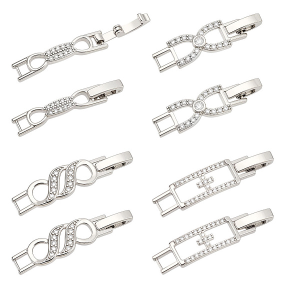 8 шт. 4 стили застежки для часов с бантом, латунь, прозрачный кубический цирконий, без кадмия и без свинца, долговечный