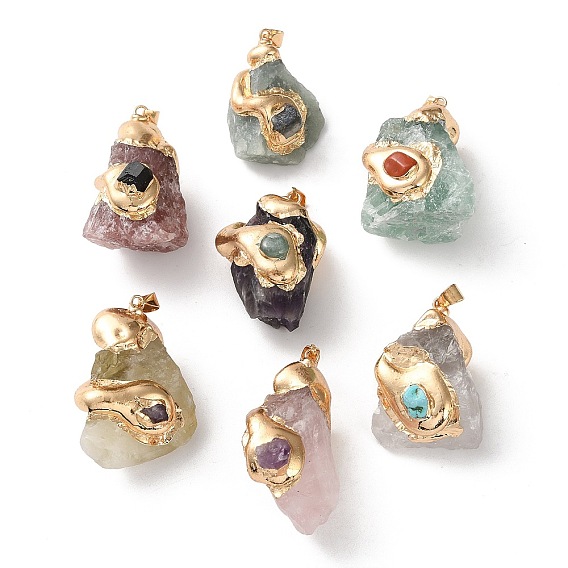 Подвески из натуральных драгоценных камней с гальваническим покрытием, подвески-самородки с латунной фурнитурой, золотые, стойки покрытие