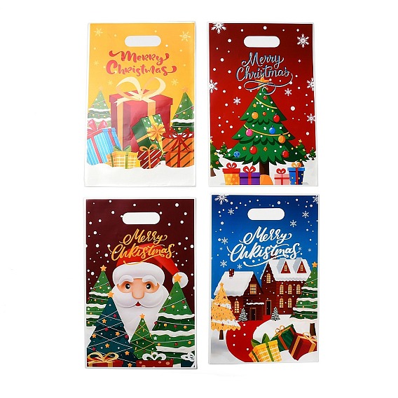 50 шт. 4 стили рождественских печатных целлофановых упаковочных пакетов из ОПП с ручками-прорезями, прямоугольные