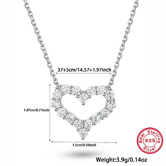 925 Sterling Silver Heart Shape Pendant Necklaces for Women, with Clear Cubic Zirconia