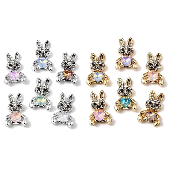 Alloy Rhinestone Pendants, Rabbit Charms, with Glass, UV Plating, Mixed Color