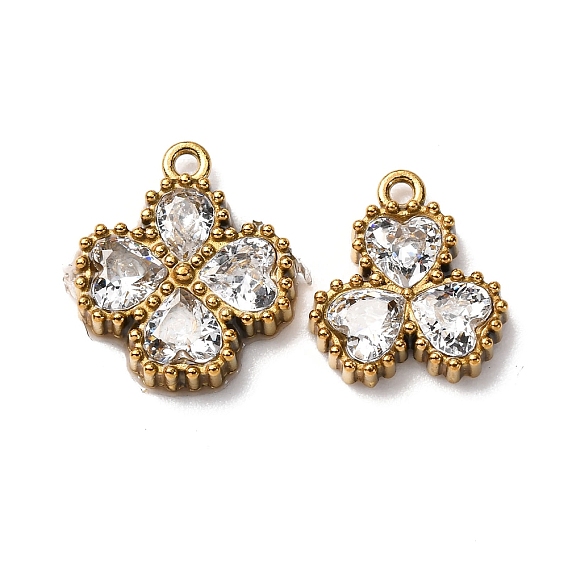 304 подвески из нержавеющей стали, клевер, со стразами, золотые