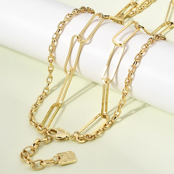 Латунная цепочка из скрепки, кабельная цепочка, двухслойные ожерелья, стойки покрытие, долговечный, без кадмия и без свинца