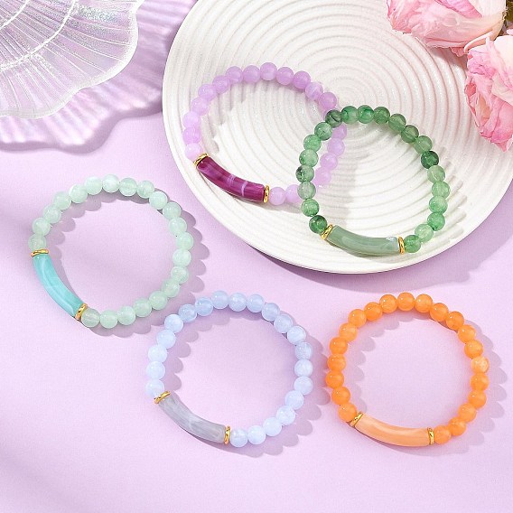 8mm runde Stretch-Armbänder aus Acrylperlen, mit gebogenem Rohr