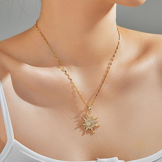 Винтажные элегантные латунные ожерелья с подвесками в виде подсолнуха с микропаве из кубического циркония, идеальный подарок для нее