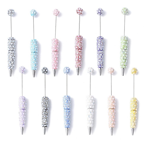 Ручка из сплава с бусинами, шариковая ручка, со стразами из полимерной глины и искусственным жемчугом из АБС-пластика, для индивидуальной ручки с ювелирными бусинами, платина