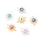 Brass Enamel Links Connectors, Sun with Evil Eye