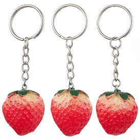 Strawberry Resin Keychain, with Iron Split Key Rings