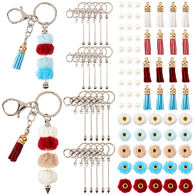 DIY Keychains Kits, include Faux Suede Tassel Pendant Decorations, Imitation Rabbit Hair European Beads, Iron Keychain Clasps, Bar Beadable