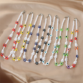 Bohemian Ethnic Style Colorful Evil Eye Beaded Necklace for Women