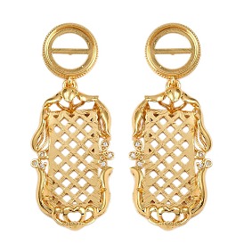 Серьги-гвоздики из латуни с прозрачным фианитом и прозрачным фианитом, долговечный, стойки покрытие, плоские круглые с прямоугольника