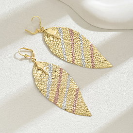 Golden Textured Leaf Hoop Earrings for Women, Fashionable Vacation Accessory