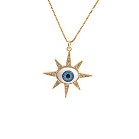 Stunning Turquoise Eye Pendant Necklace with Sparkling Zircon for Women