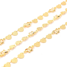 Handmade Brass Link Chains, with Glass, Long-Lasting Plated, Soldered, with Spool, Butterfly & Textured Heart, Golden