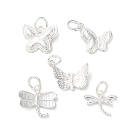 925 Breloques papillon/libellule en argent sterling, avec des anneaux de saut, couleur argentée