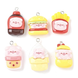 Подвески из непрозрачной смолы с милой тематикой свиньи, имитация еды, с платиновым тоном железная петля