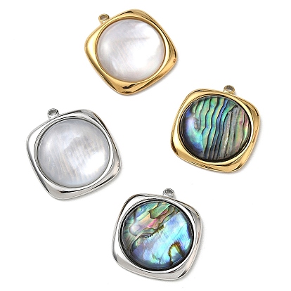 Природные подвески оболочки, 304 Квадратные подвески из нержавеющей стали, стального цвета, квадратных амулеты