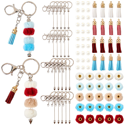 DIY Keychains Kits, include Faux Suede Tassel Pendant Decorations, Imitation Rabbit Hair European Beads, Iron Keychain Clasps, Bar Beadable