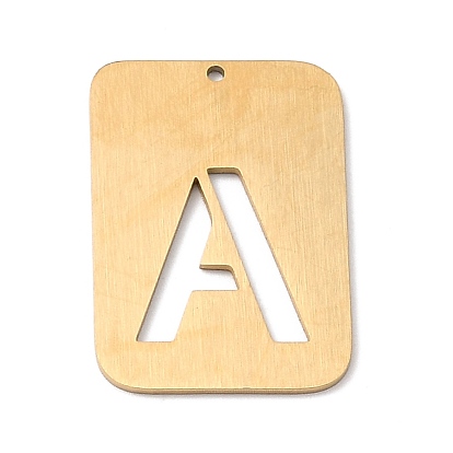 304 Stainless Steel Pendants, Rectangle with Alphabet, Hollow