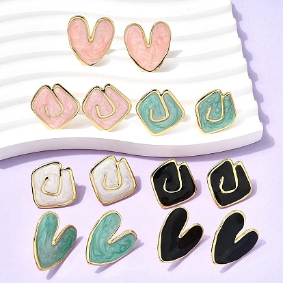 201 женские серьги-пусеты с эмалью из нержавеющей стали, с 304 штифтов из нержавеющей стали, вакуумное покрытие pvd, золотые