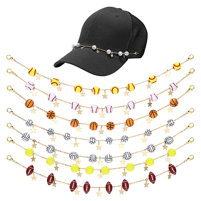 7 шт. 304 цепочки для шляп из нержавеющей стали, с акриловой бусиной в виде спортивного мяча и застежками-карабинами из сплава