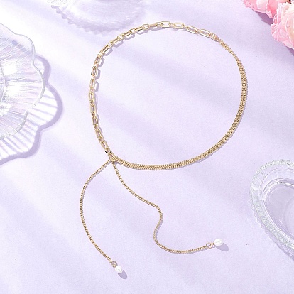 Ожерелья-лариаты из натурального жемчуга с круглыми кисточками из латуни, белые