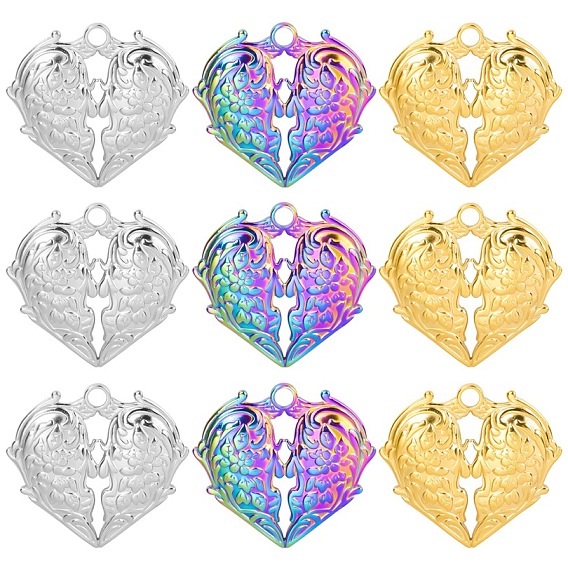 201 Stainless Steel Pendants, Heart Wing Charms