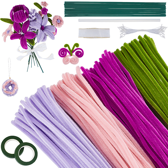 Набор для самостоятельного изготовления полиэстеровых плюшевых палочек, средство для чистки труб, стебли синели, с железным сердечником, материал для детских поделок