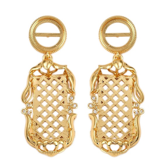 Серьги-гвоздики из латуни с прозрачным фианитом и прозрачным фианитом, долговечный, стойки покрытие, плоские круглые с прямоугольника