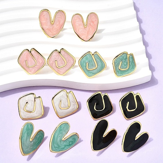 201 женские серьги-пусеты с эмалью из нержавеющей стали, с 304 штифтов из нержавеющей стали, вакуумное покрытие pvd, золотые