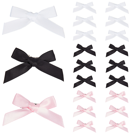 60шт. 3 цвета лента бантик заколка-крокодил, с железной заколкой для волос