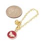 Flat Round with Butterfly Alloy Enamel Pendant Decorations, with Iron Bel Charm