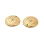 Vacuum Plating 201 Stainless Steel with Rhinestone Charms, Real 18K Gold Plated, Flat Round with Star Pattern