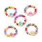 Colorful Flat Round with Letter Acrylic Finger Ring with Round Beads for Women