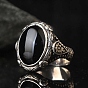 Овальные перстни из натурального окрашенного и нагретого черного агата, Кольца из сплава с широким ободком для мужчин