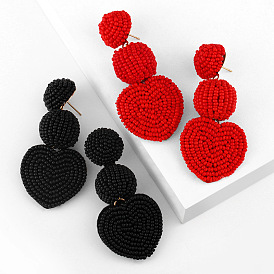 Bohemian Heart-shaped Beaded Earrings for Women, 3-layer Peach Heart Dangle ERQ20