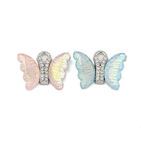 Iridescent Resin Pendants, Alloy Crystal Rhinestone Butterfly Charms