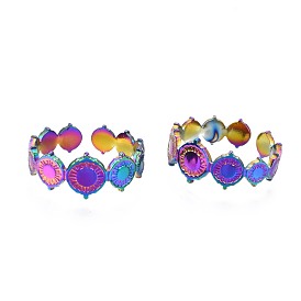 304 Stainless Steel Flat Round Wrapped Cuff Ring, Rainbow Color Open Ring for Women