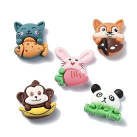 Animal Theme Opaque Resin Decoden Cabochons, Cat Shape with Fish/Rabbit with Carrot/Panda with Bamboo, Mixed Shapes