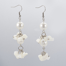 Boucles d'oreilles perles de nacre, avec des perles de coquille en spirale naturelles, 304 résultats en acier inoxydable et en fer